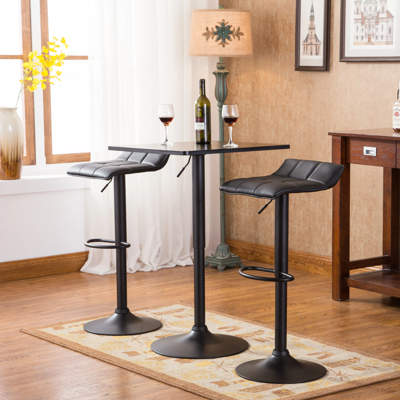 Belham Black Square Top Adjustable Height with Black Leg And Base Metal Bar Tabl