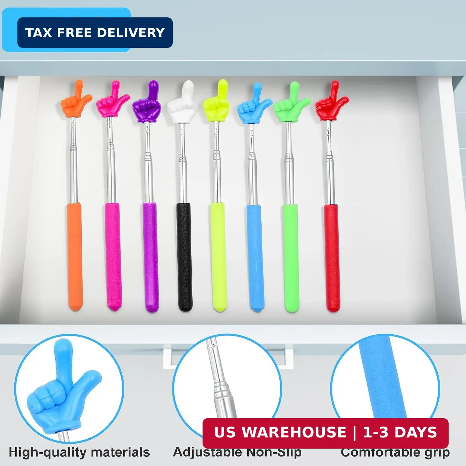 8Pcs Telescopic Teachers Pointer, Mini Pointer Finger Stick for Classroom, Retra