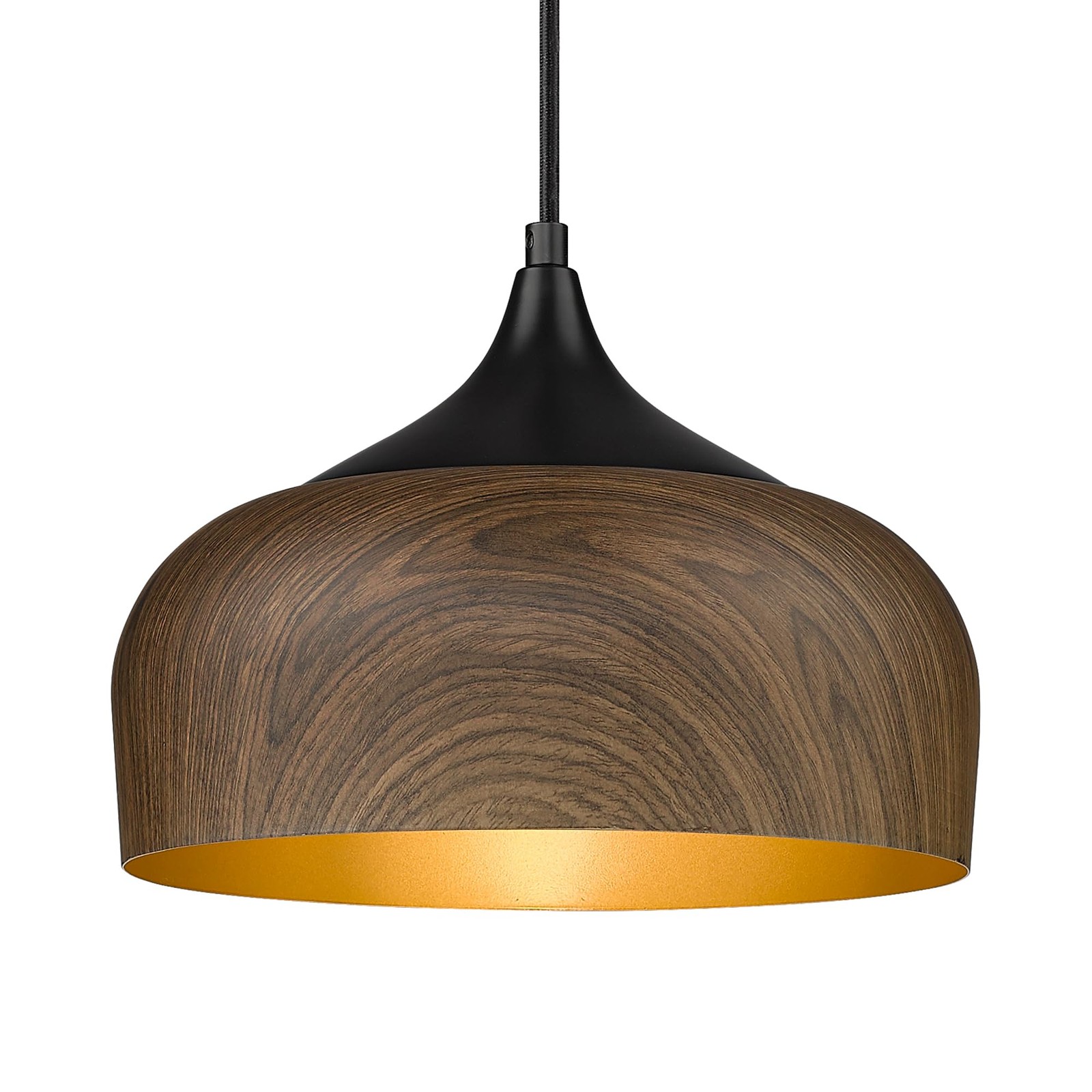 ELYONA Walnut Wooden Dome Pendant Light Black