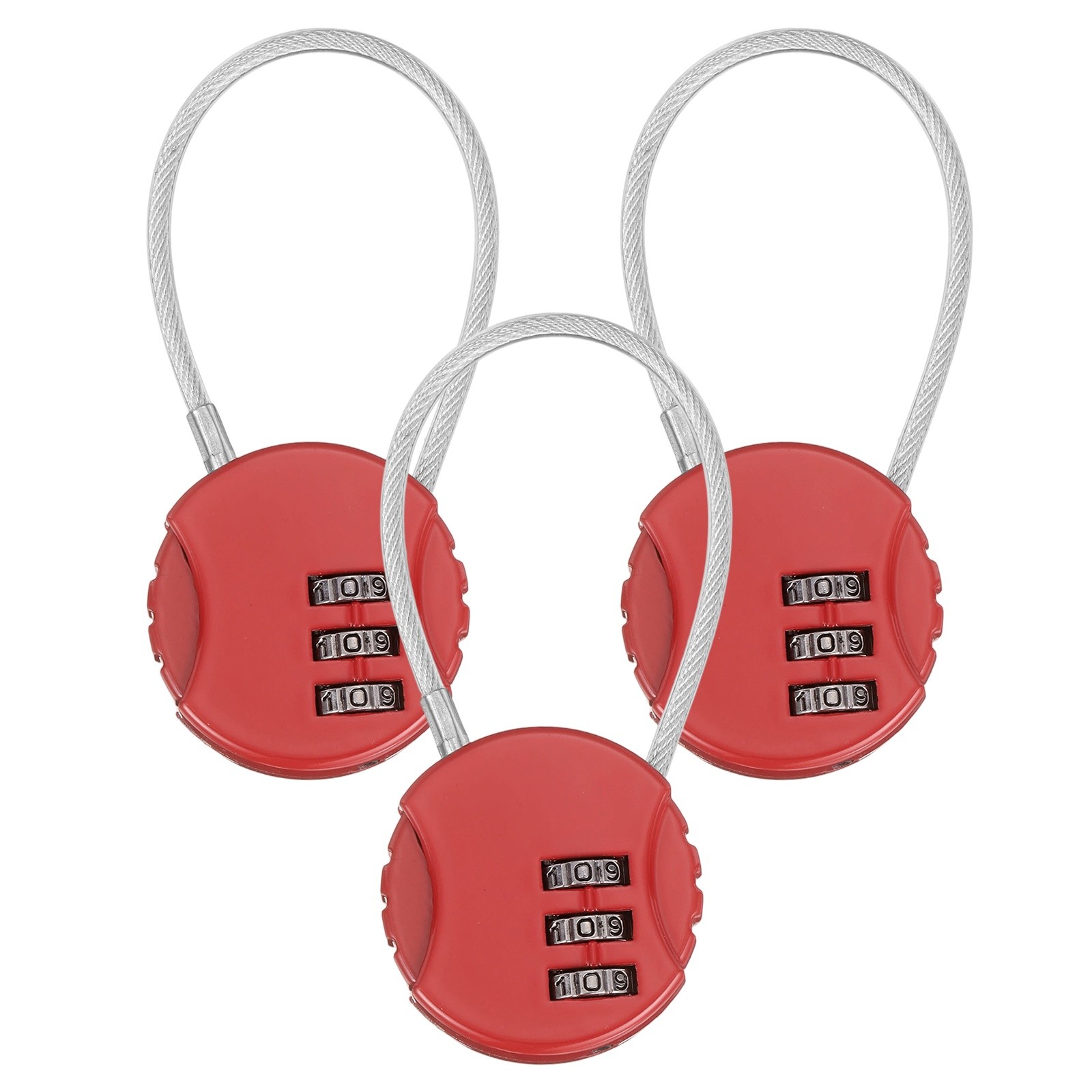 3-Pack Combination Locker Lock, 3 Digit Padlock for Gym/Luggage [Red]