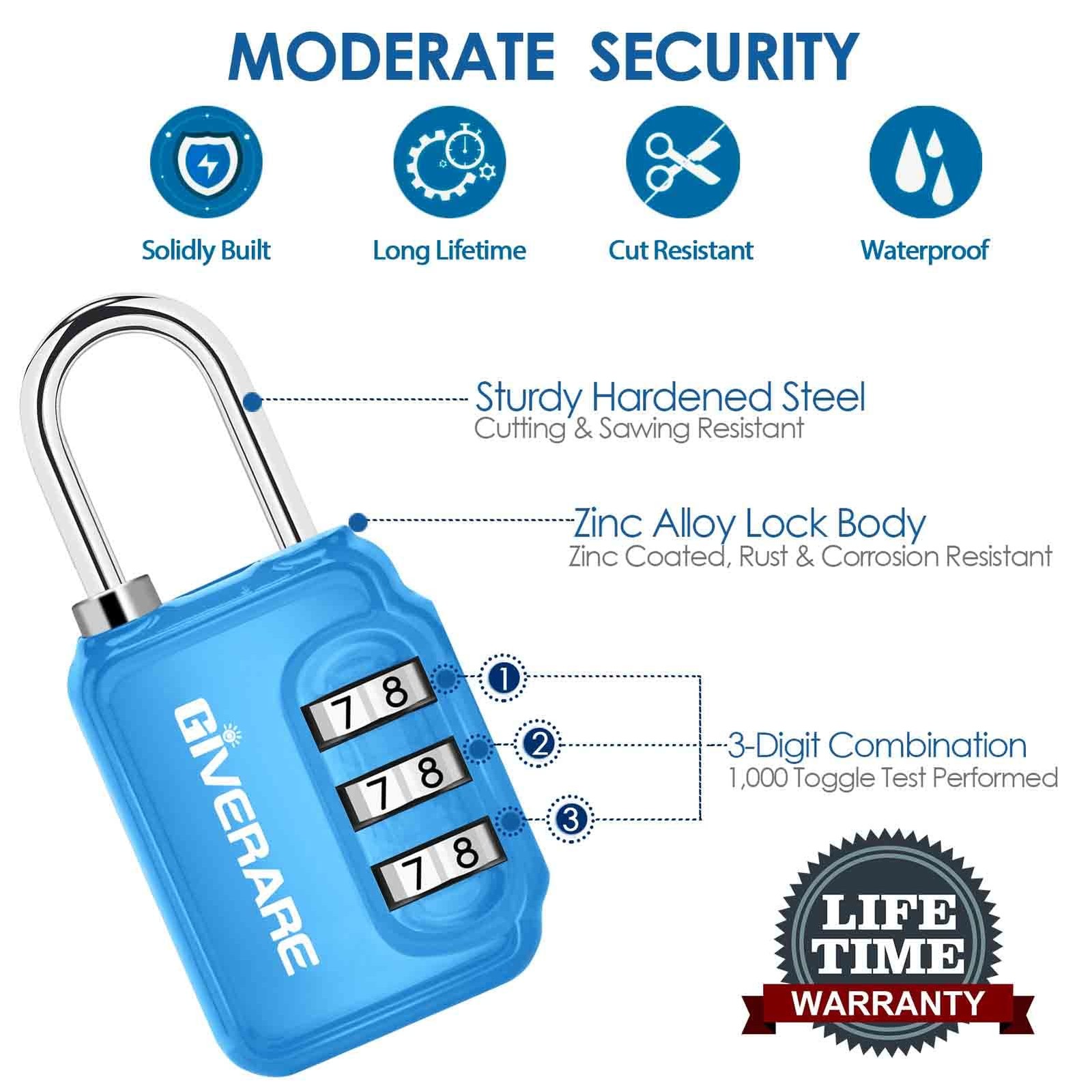 GIVERARE 2 Pack Combination Lock, 3-Digit Padlock Keyless, Small, Blue+Red