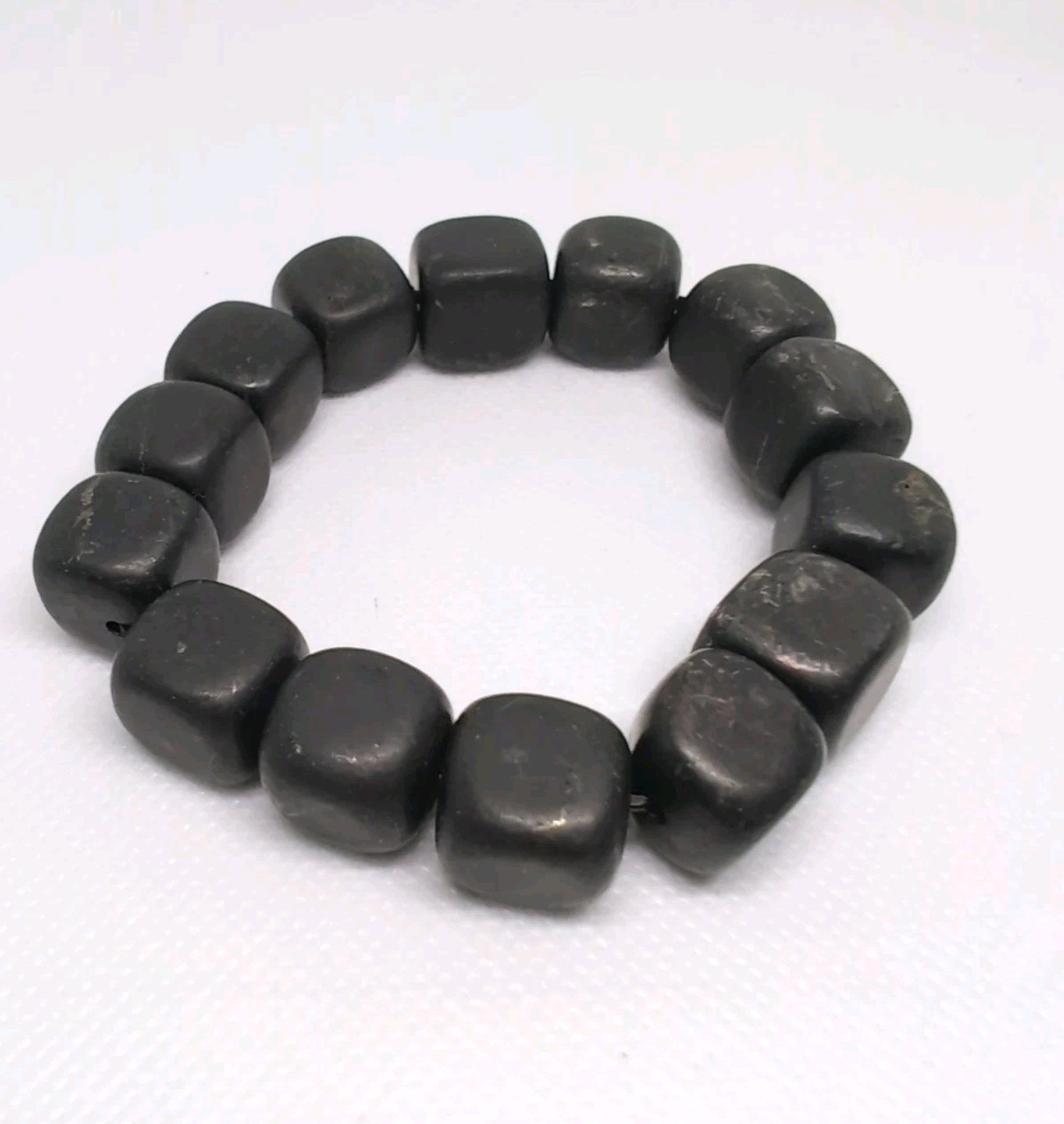 Natural Blackstone Gemstone Cubes Beaded Stretch Bracelet