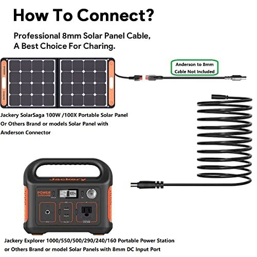 30Ft Jackery Extension Cable 14AWG 8mm Solar Panel Black