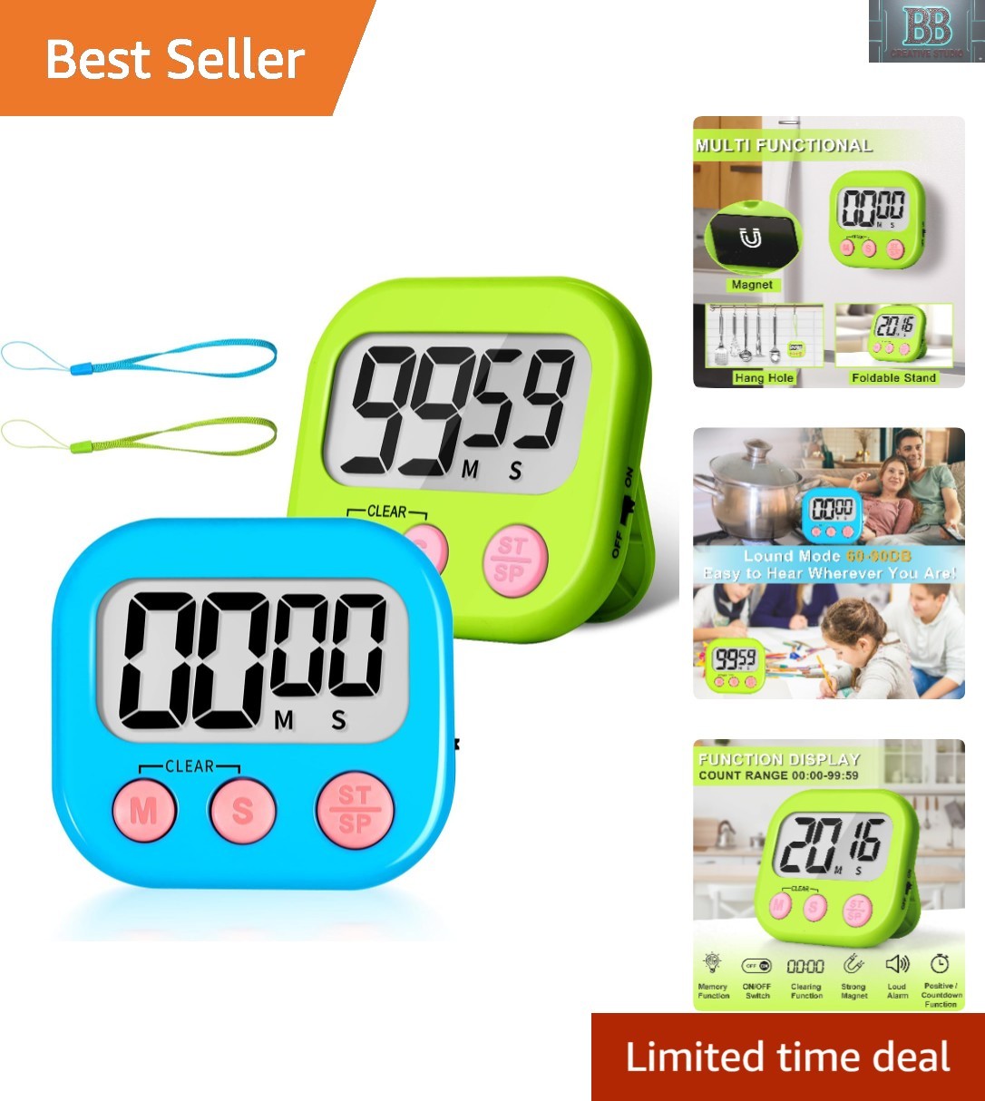 2 Pack Digital Classroom Timers for Kids - Easy to Use & Readable  Large Screen