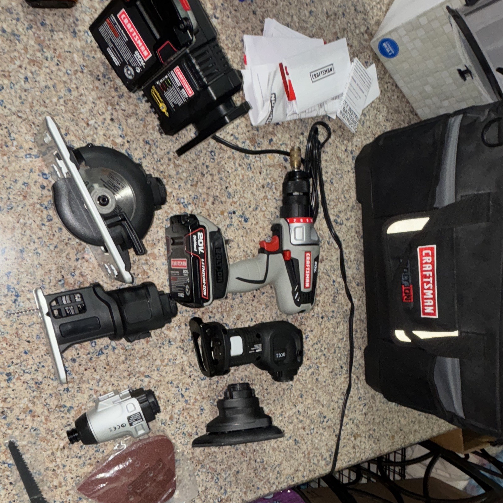 Craftsman 20V Li-Ion Set w/ Drill, Circular Saw, Sander and Bit drive