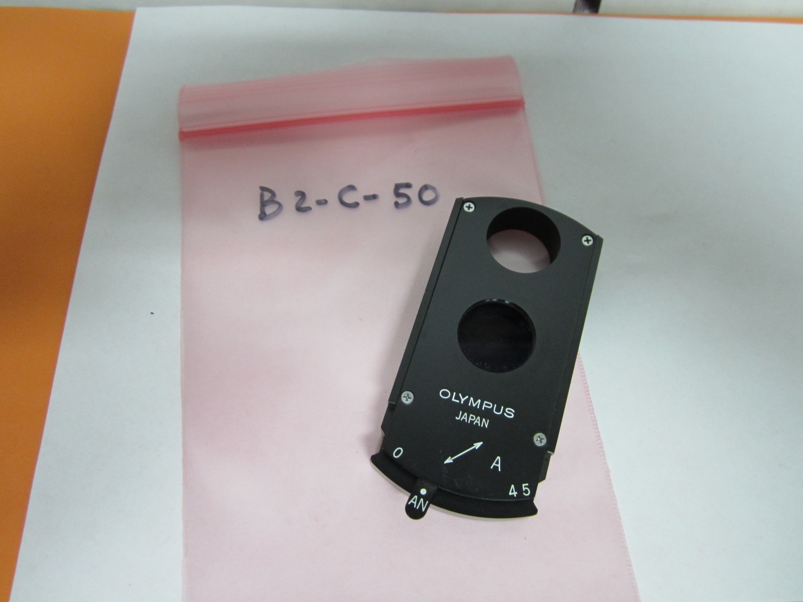 MICROSCOPE PART OLYMPUS JAPAN POLARIZER SLIDE OPTICS BIN#B2-C-50