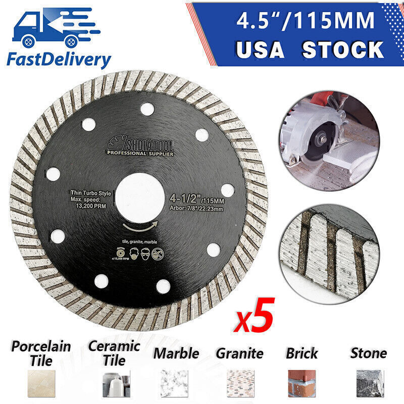 5pcs 4.5 Inch Diamond Grinder Saw Blades Cutting Wheel Disc Tile Ceramic Cutters