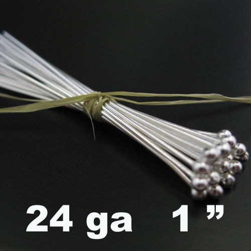 Sterling Silver Ball End Head Pins- Silver Findings- 24 Gauge, 1 inch (50pcs)
