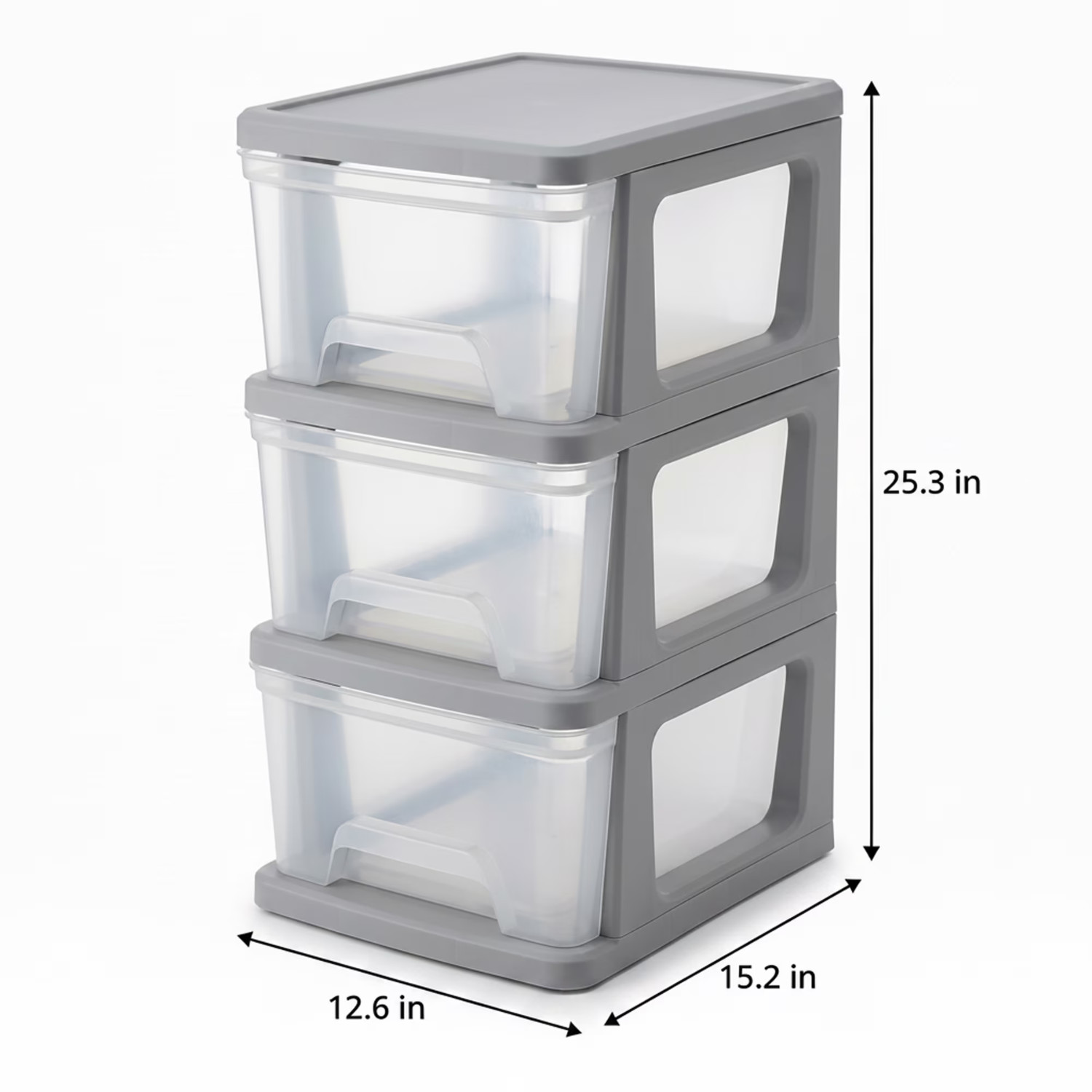 Starplast 3-Drawer Organization Tower Medium Storage Cart, Silver Plastic, 2 PK