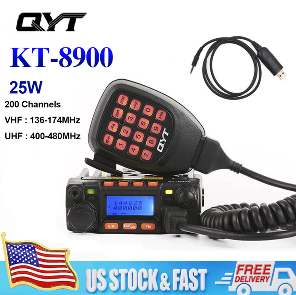 QYT KT-8900 Dual Band 136-174&400-480MHz 25W Mobile Radio Vehicle Radio + Cable