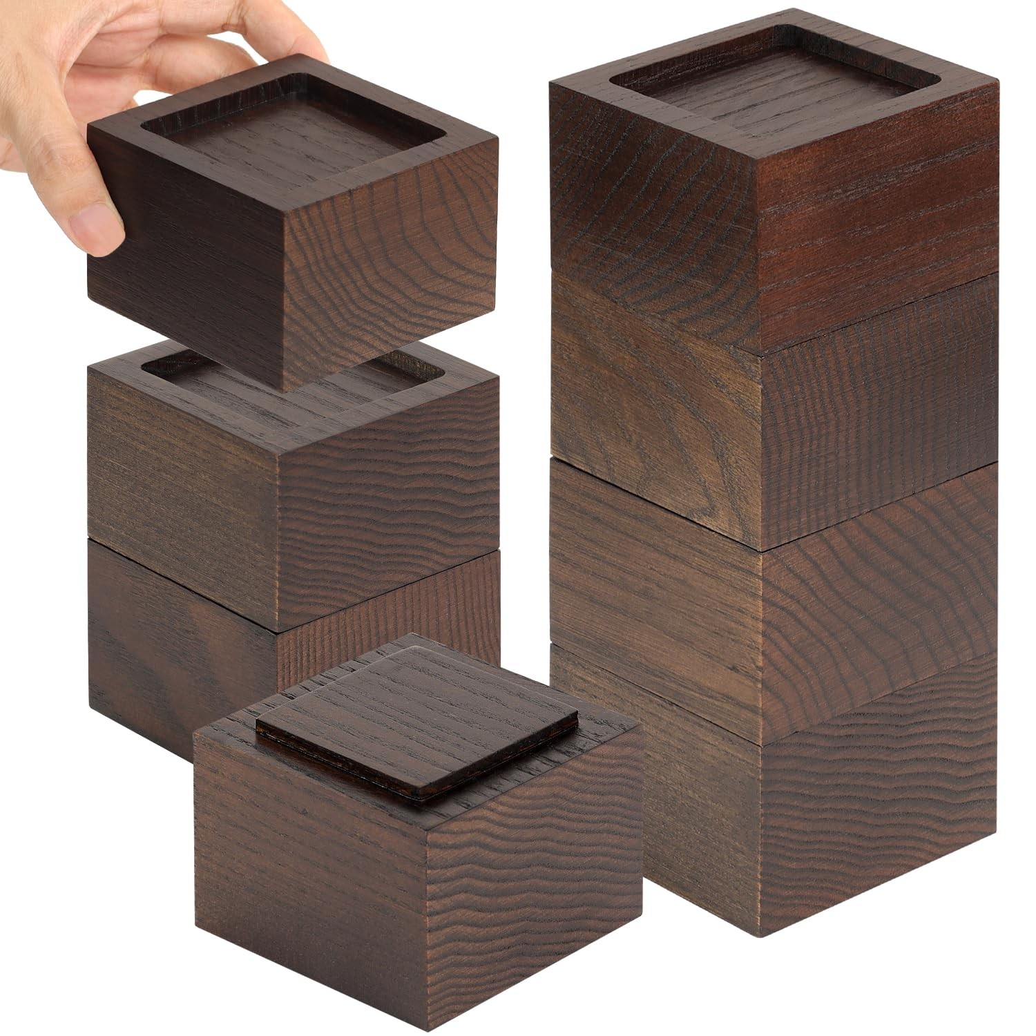 8 PCS Solid Wood Bed Furniture Risers Lifts Height 2 Inch Walnut Color Oak