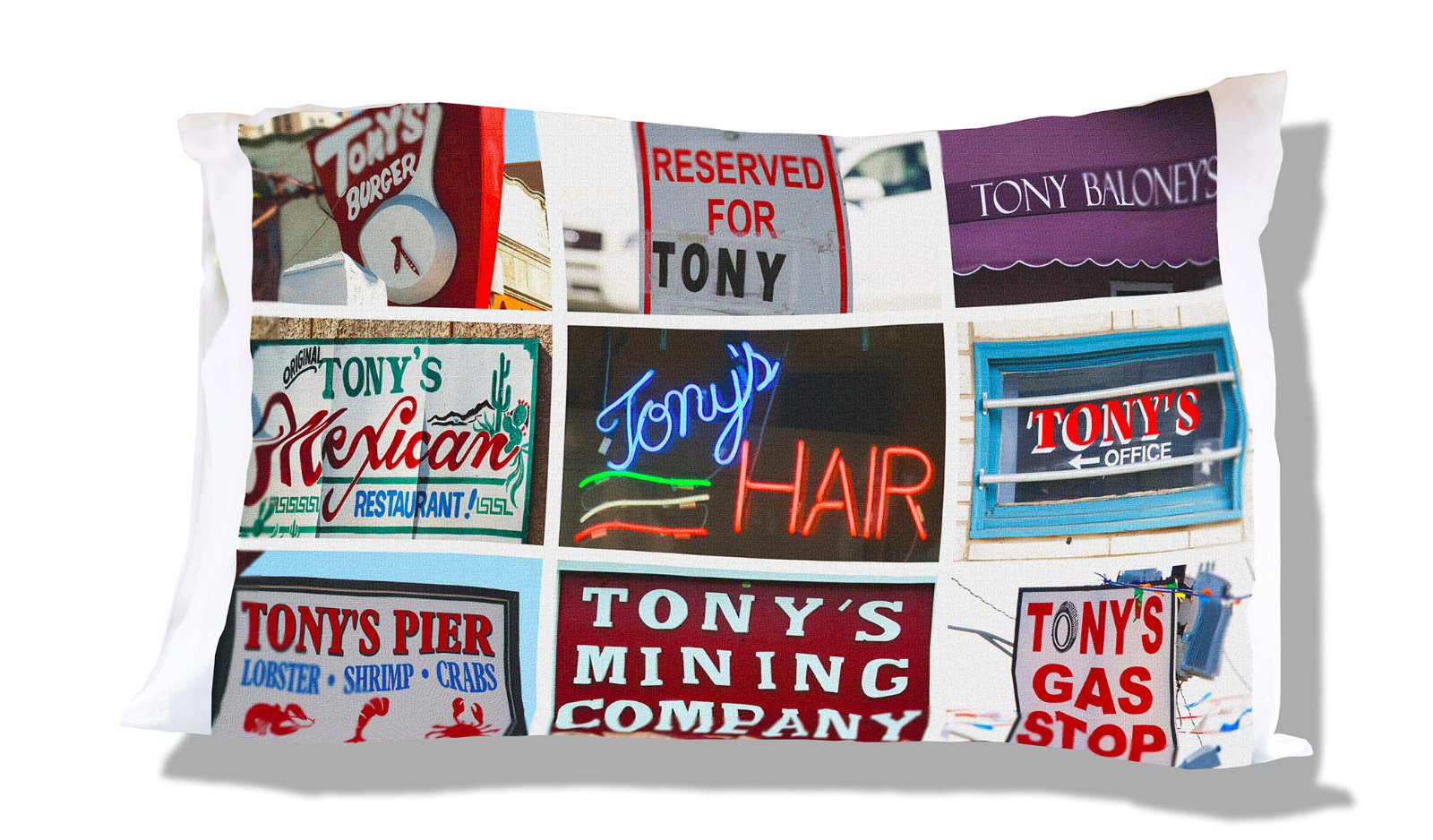 TONY Personalized Pillowcase featuring in photos of actual signs (version 2)
