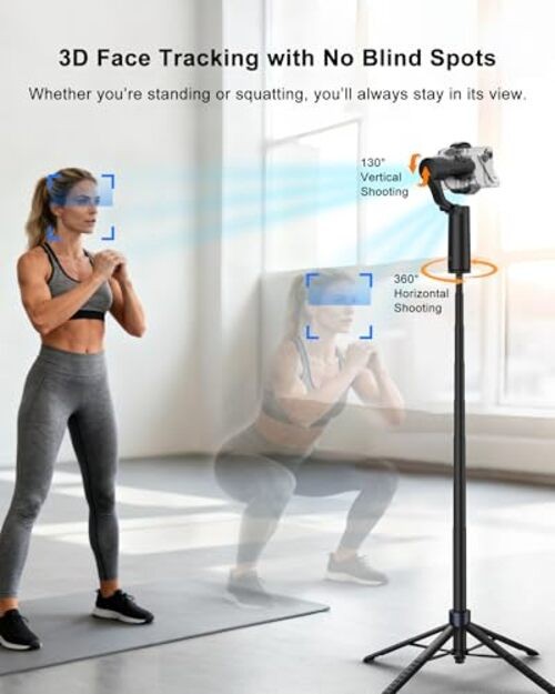 70in Dual Axis Auto Face Tracking Tripod, 360° Horizontal & 130° Vertical