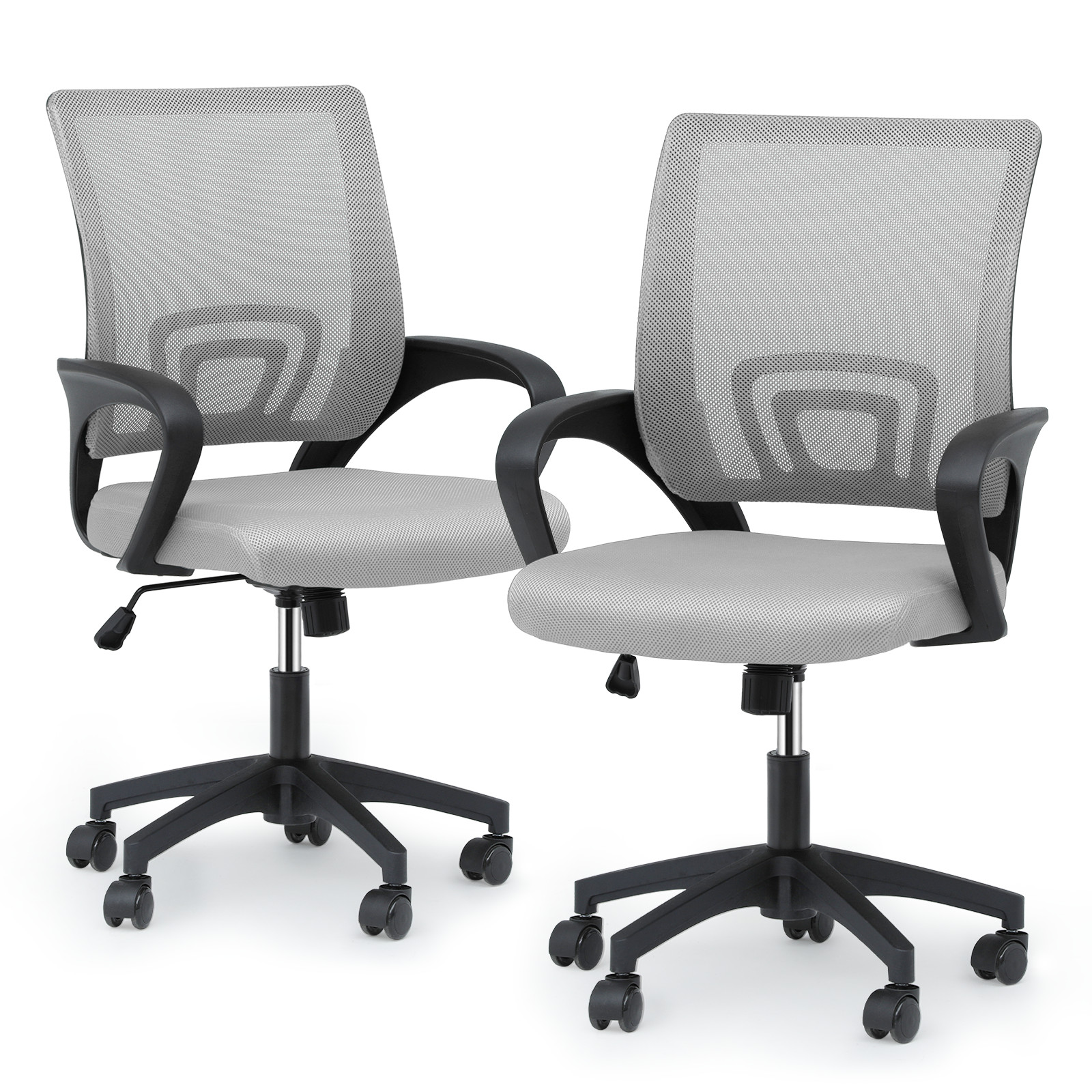 Pair Adjustable Height Computer Home Office Ergonomic Desk Mesh Chair Light Grey