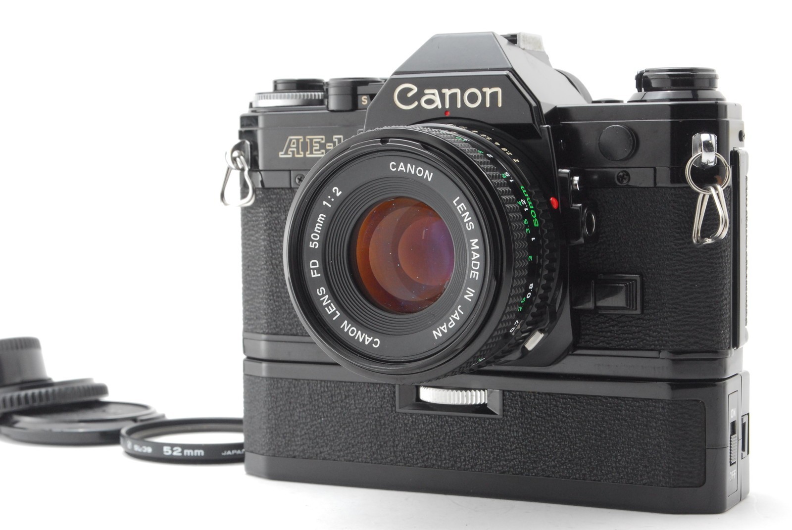 [ MINT w/PowerWinder ] Canon AE-1 Film Camera SLR Black FD 50mm F/2.0 Lens JAPAN