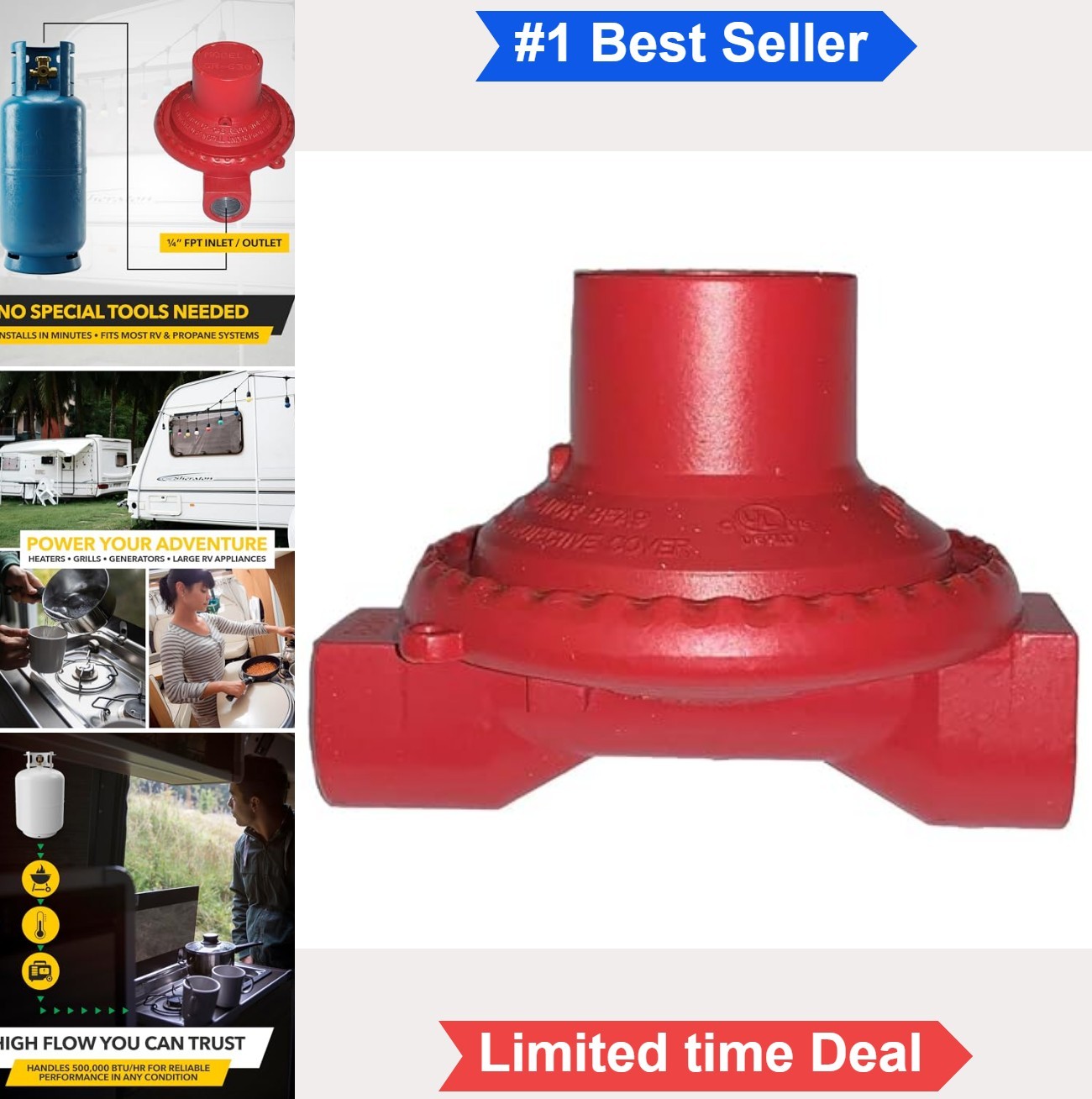 Propane Regulator 30 PSI 500000 BTU 1/4 Inch FPT Inlet Outlet RV Camper Travel
