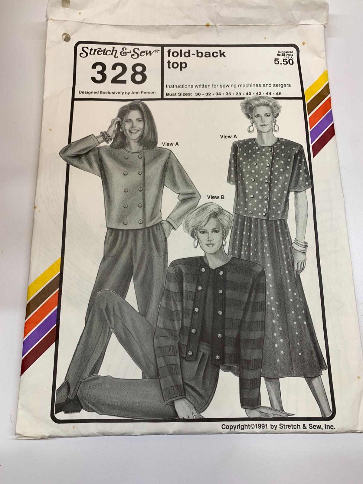 Sewing Pattern: Stretch & Sew 328 Fold-back top Long Sleeves Short Sleeves