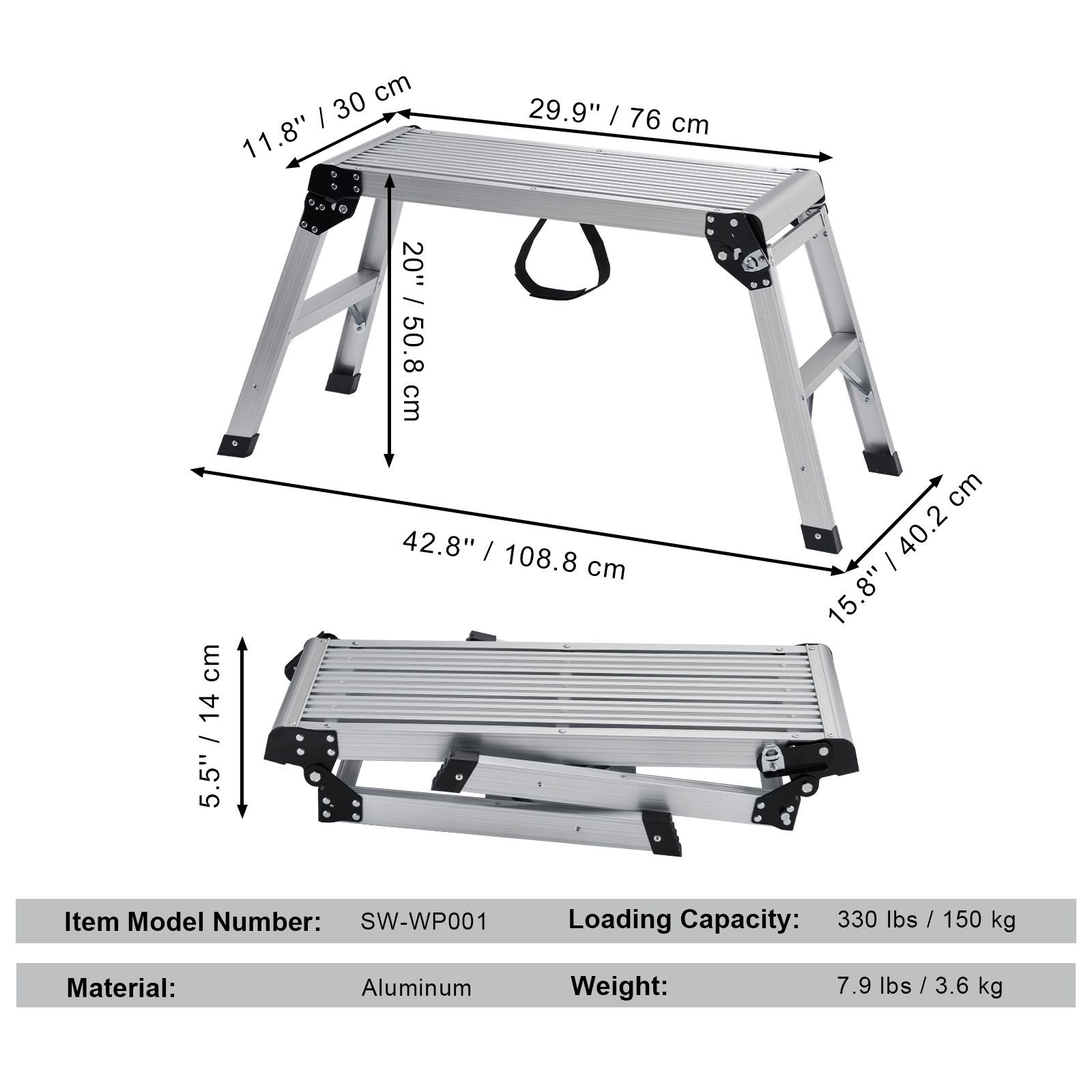 Folding Work Platform, 330 lbs Load Capacity, Aluminum Drywall Stool Ladder