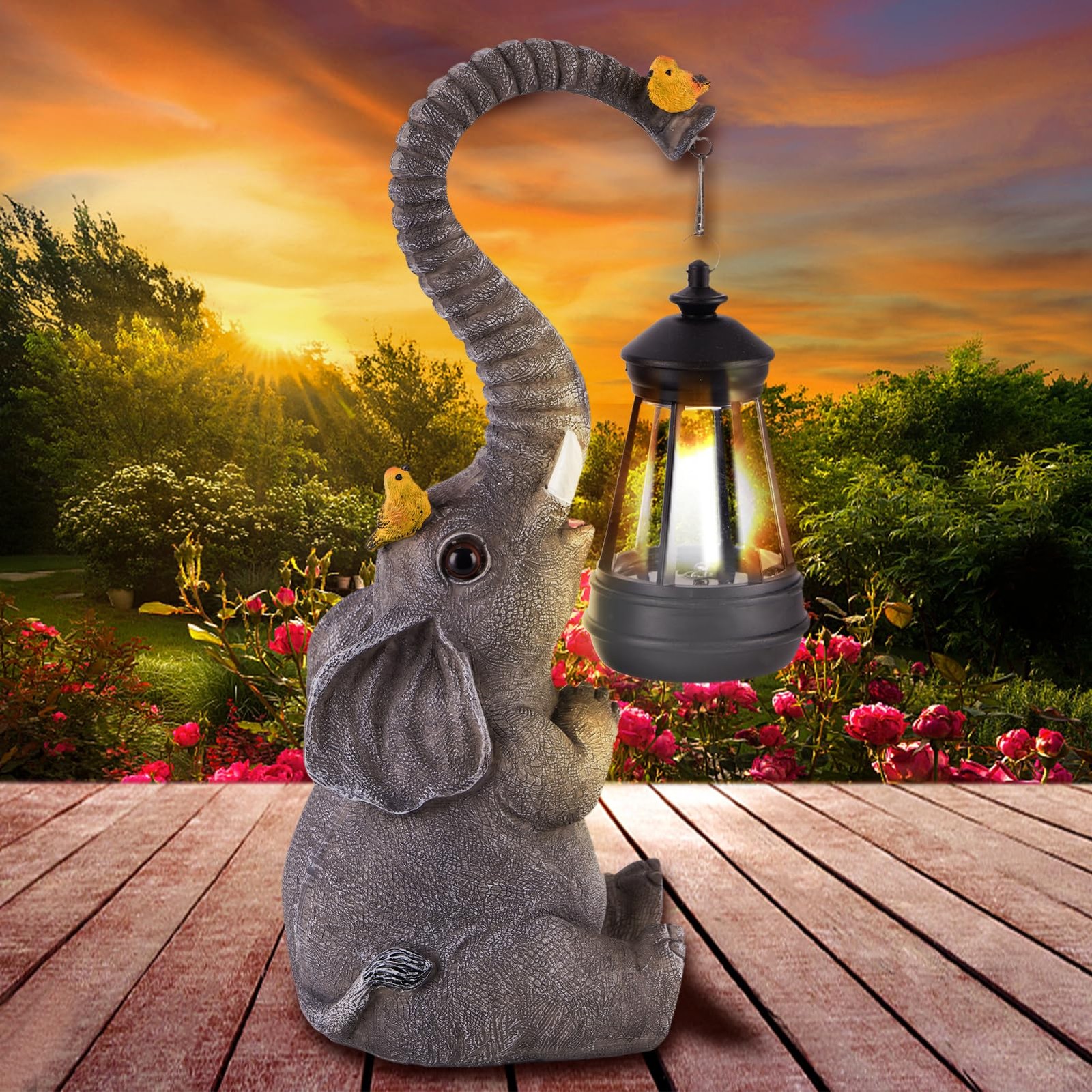 ILLUMINEW Solar Outdoor Garden Decor Elephant Statues 4x4x11 inches,