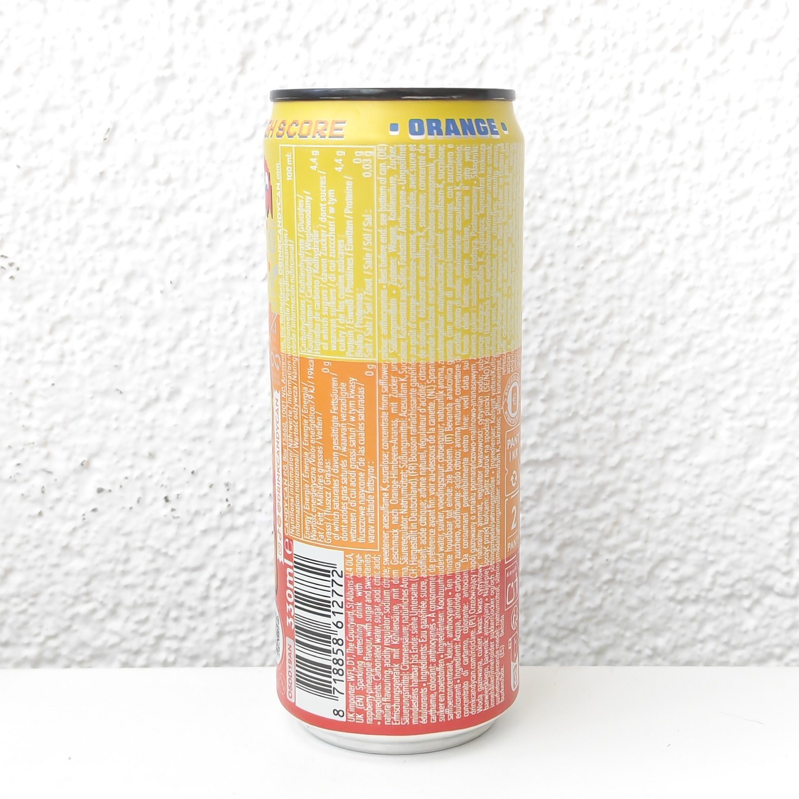 Empty PAC-MAN Candy Can: Sparkling Orange Candy; 330 ml - BOTTOM - Version A