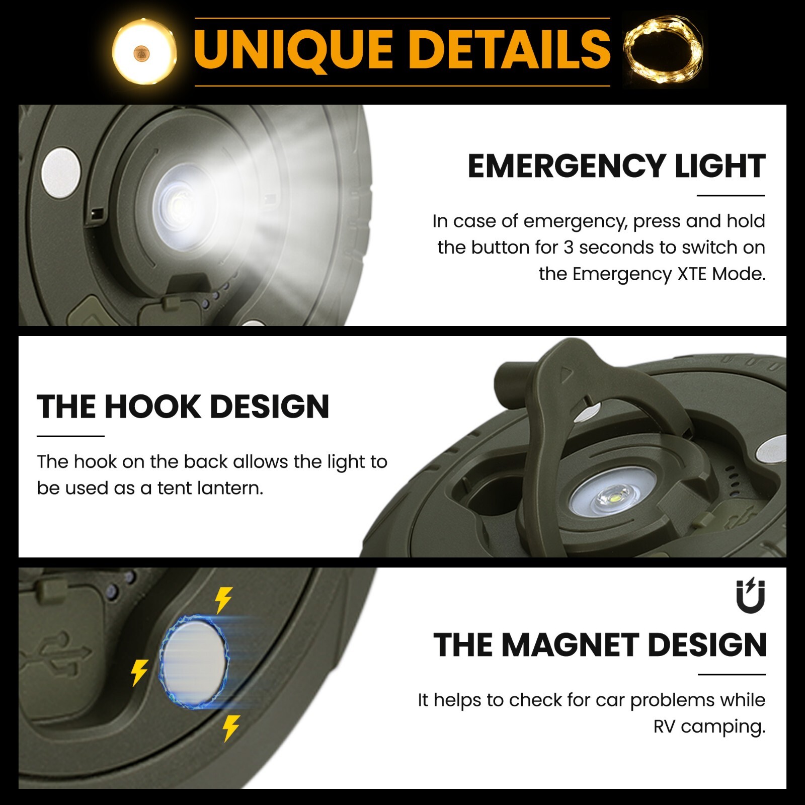 Camping String Lights Rechargeable LED Camping Lamp 29.5FT 8 Lighting Modes
