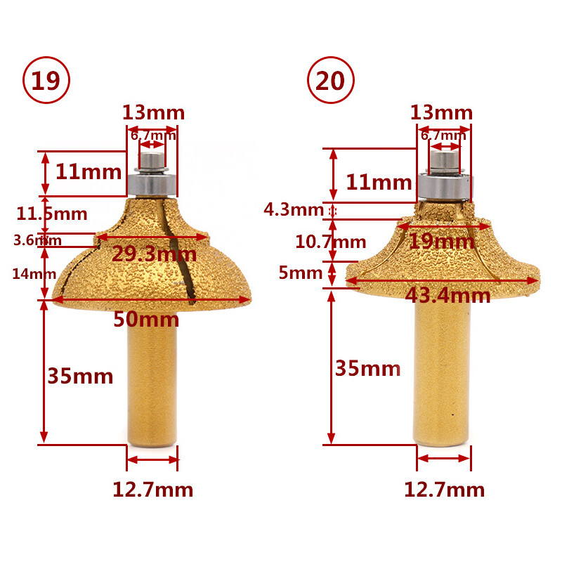 Brazed Diamond Stone Marble Grinding Edge Router Bit 23 Models - Choose Type