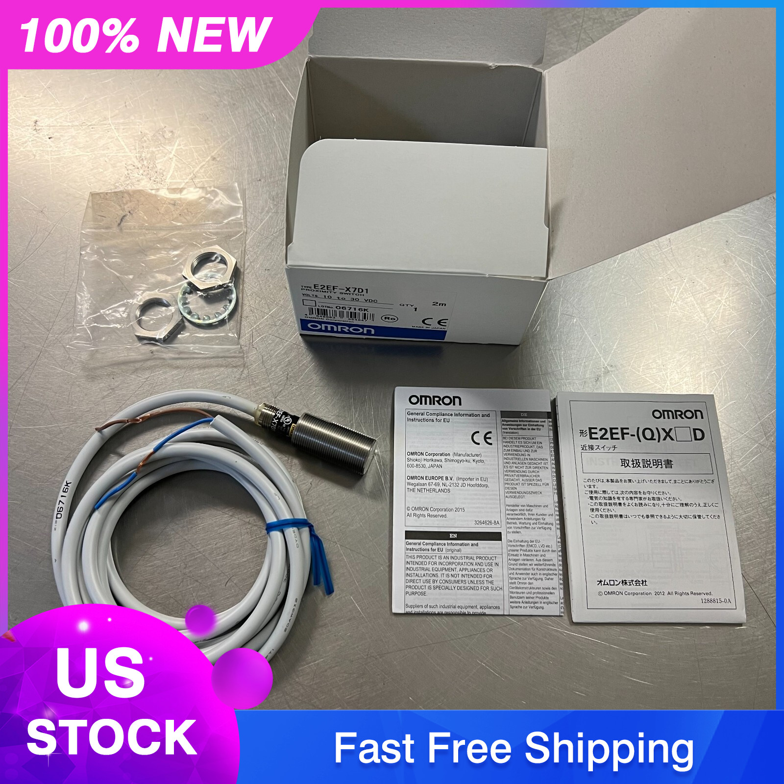 OMRON Proximity Switch Sensor E2EF-X7D1 2M All Stainless Steel, Made in Japan