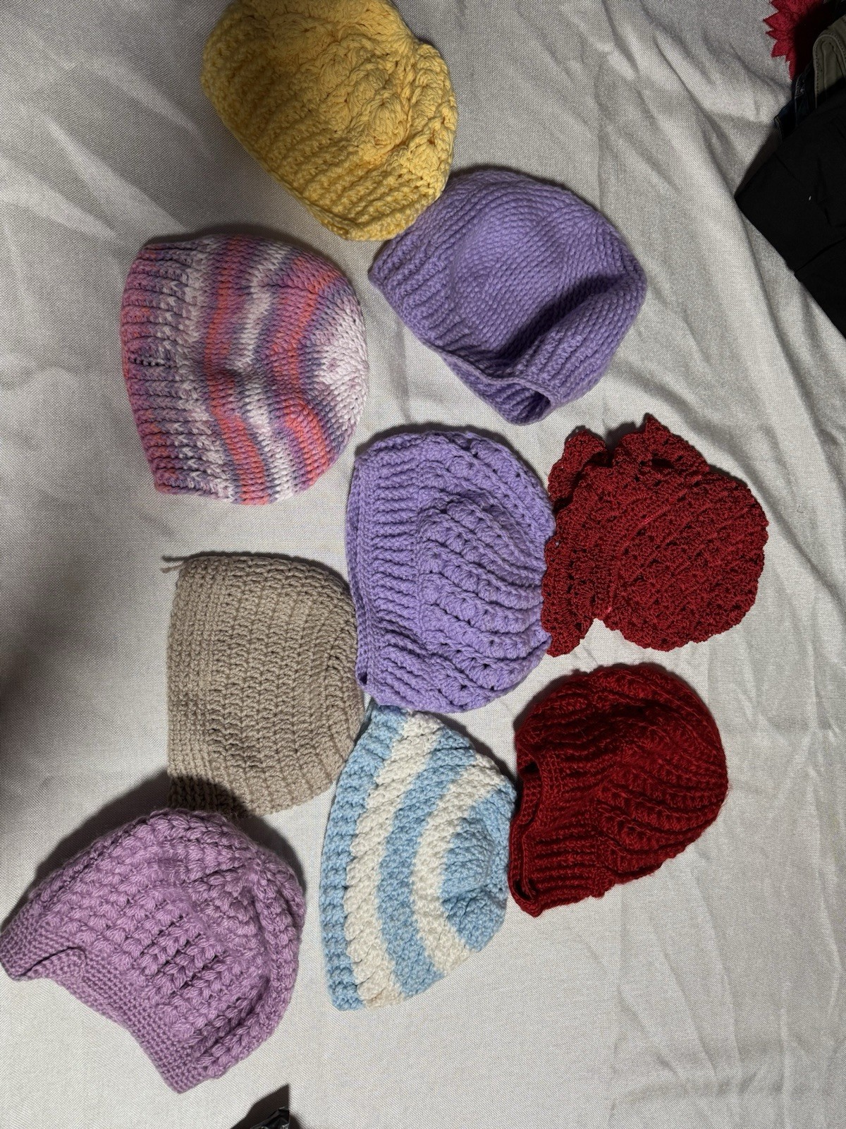 Handmade Crochet Knit Adult Beanie Hat Set Lot of 9 – Made By My Grandma