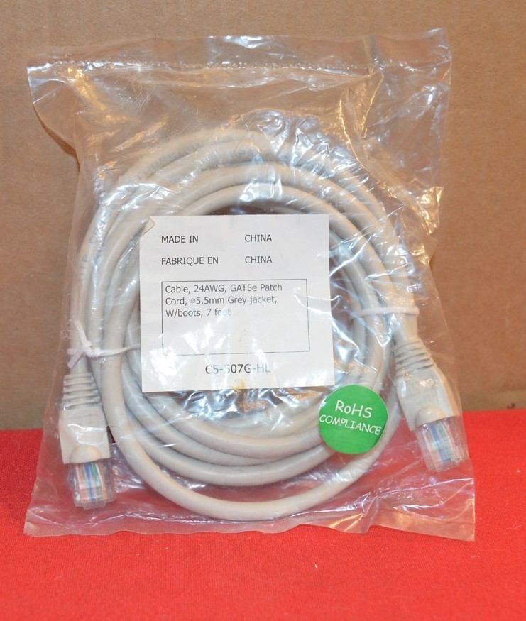 NWT Ethernet Cat 5e Patch Cable #C5-507G-HL ROHS ~7' 4x24 AWG RJ-45 Grey
