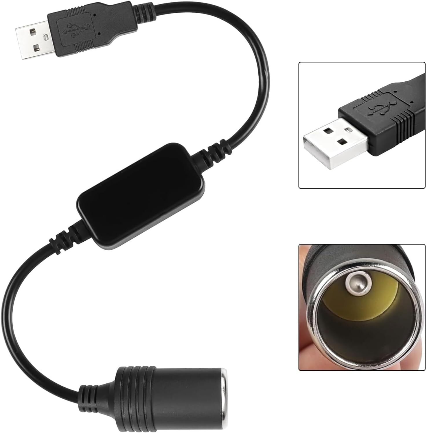 USB To 12V Car Cigarette Lighter Female Socket Converter Adapter Cable Connector