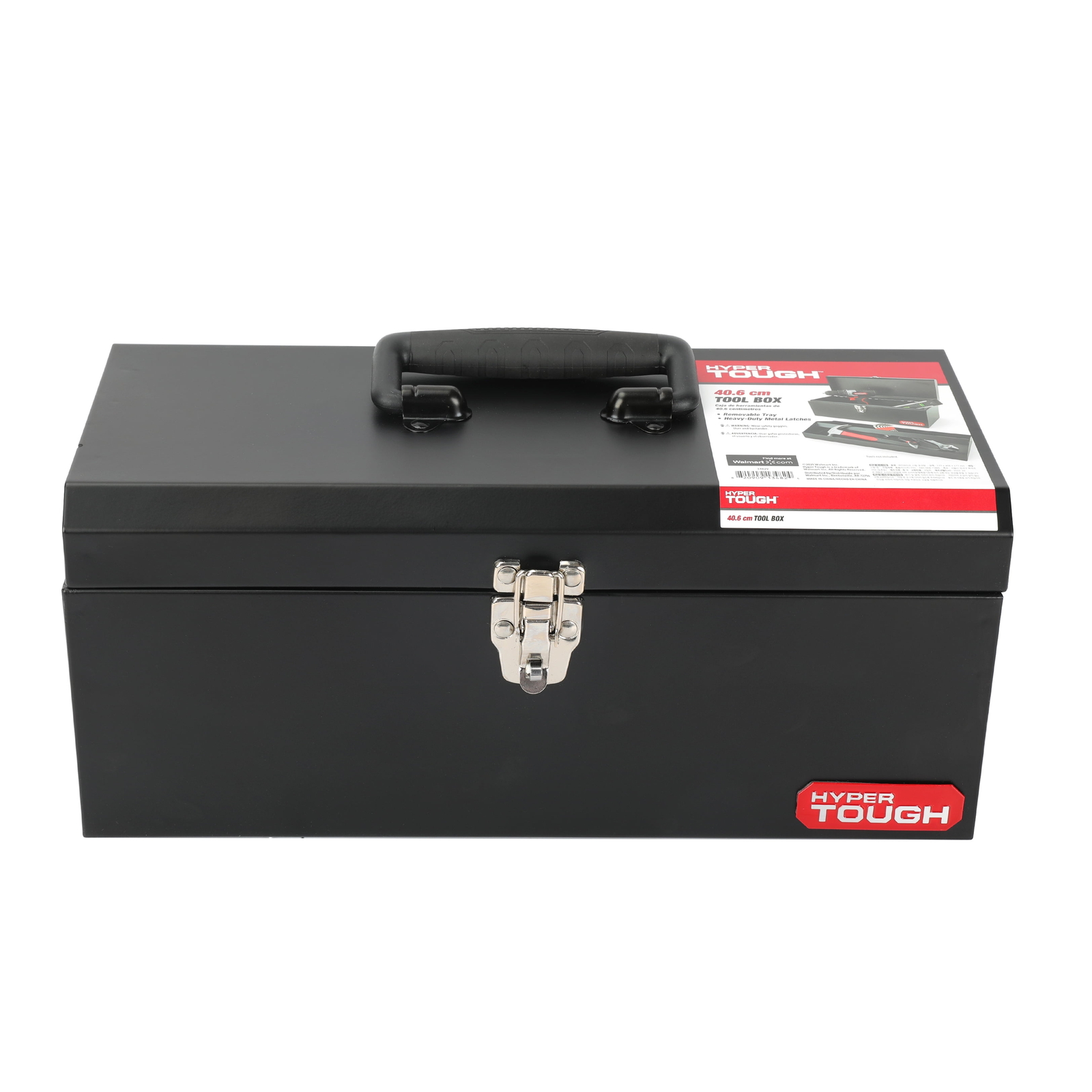 16-inch Black Metal Tool Box with Removable Tool Tray