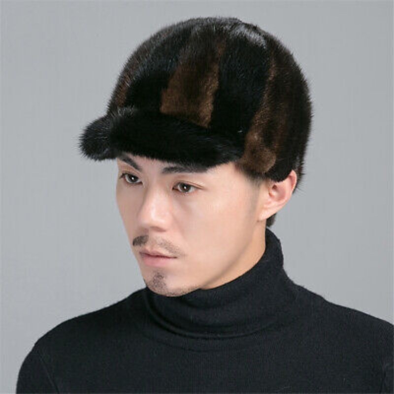 Men's Real Mink Fur Hat Thicken Winter Warm Baseball Cap Fashion Outdoor