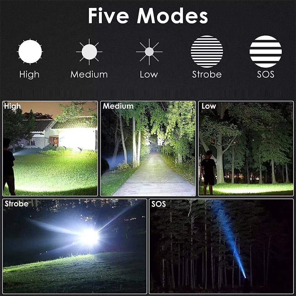9000000 Lumens Super Bright LED Flashlight Tactical Rechargeable LED Work Lights