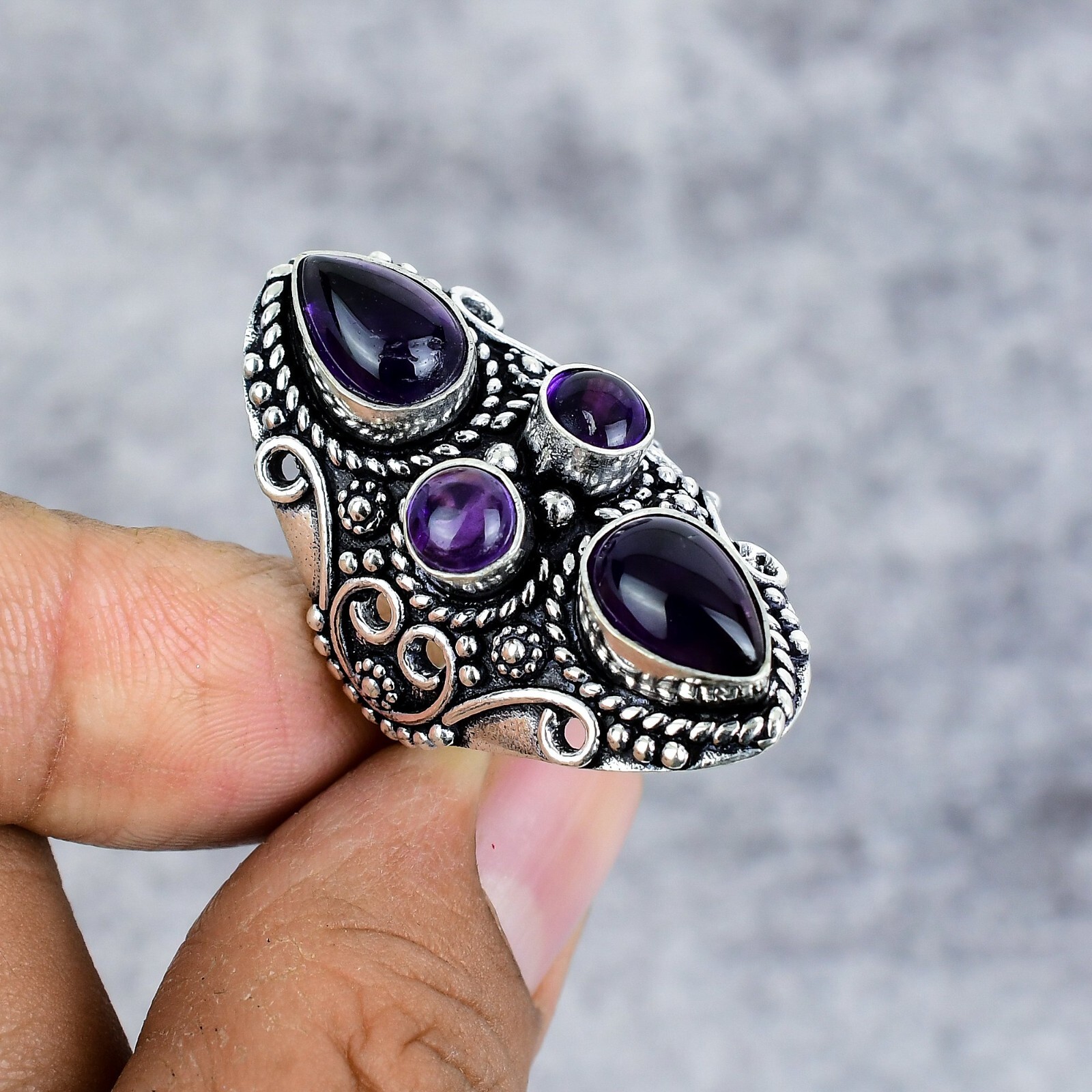 Purple Amethyst Gemstone Handmade 925 Sterling Silver Ring For Mom