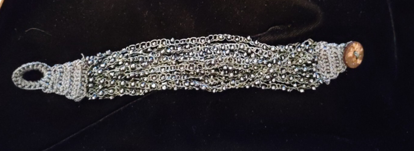 Handcrafted Gray Beaded/Woven Bracelet with Woven Closure-7"