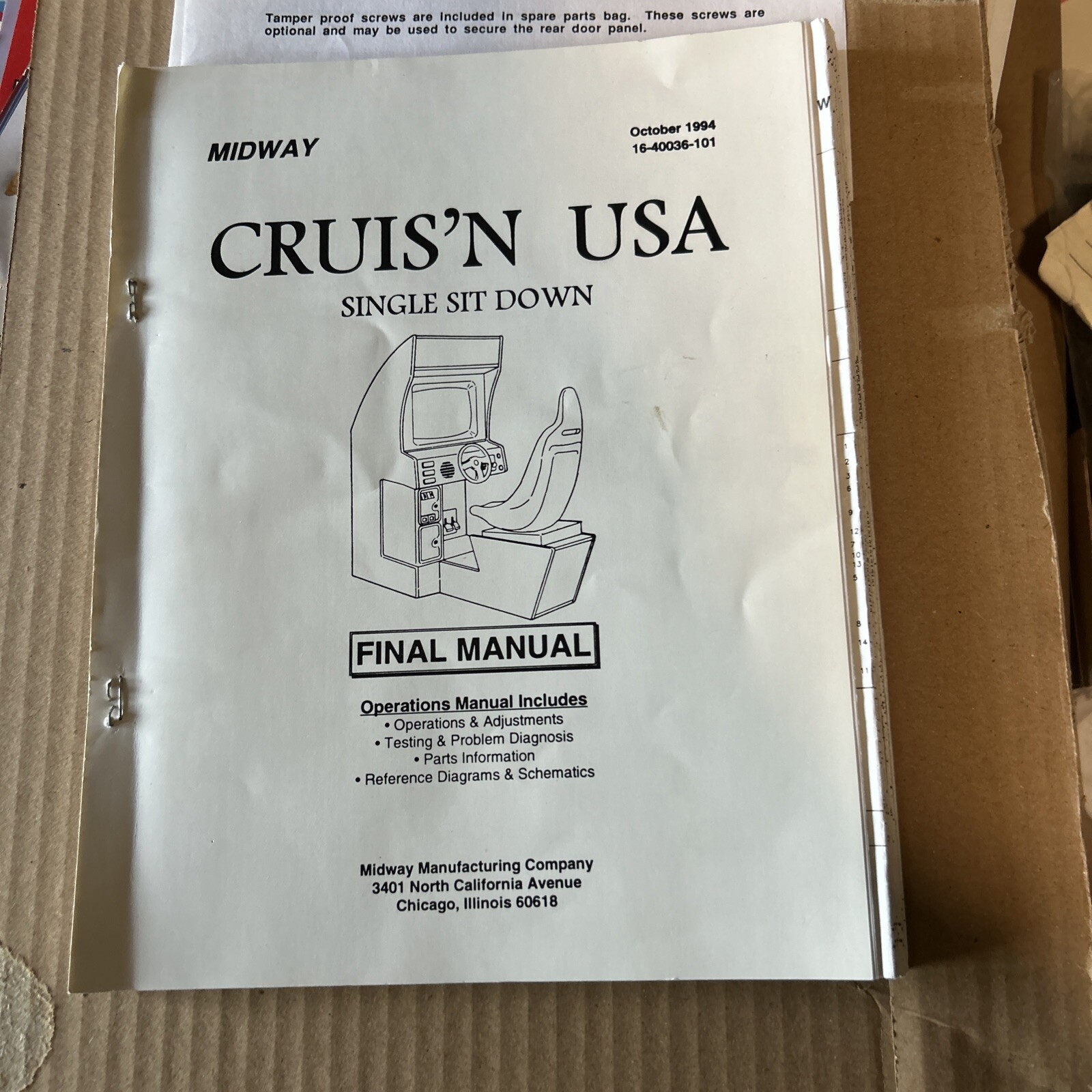 CRUIS'N USA CRUSIN FINAl With Schematics MANUAL   ARCADE video GAME
