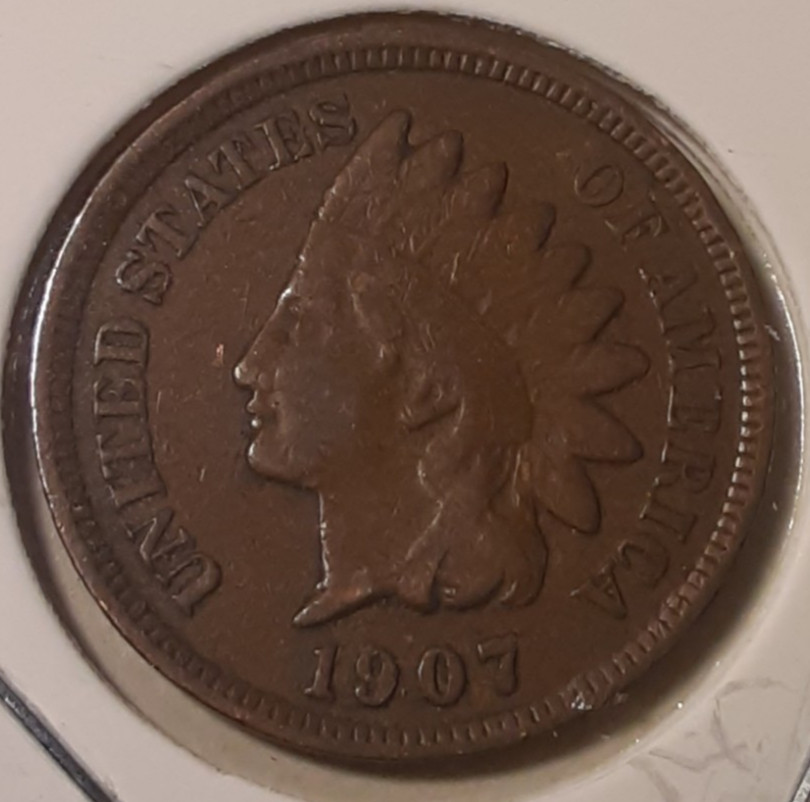 1907 Indian Head Cent 1c Philadelphia Mint US coin (169-WN8/RB8)