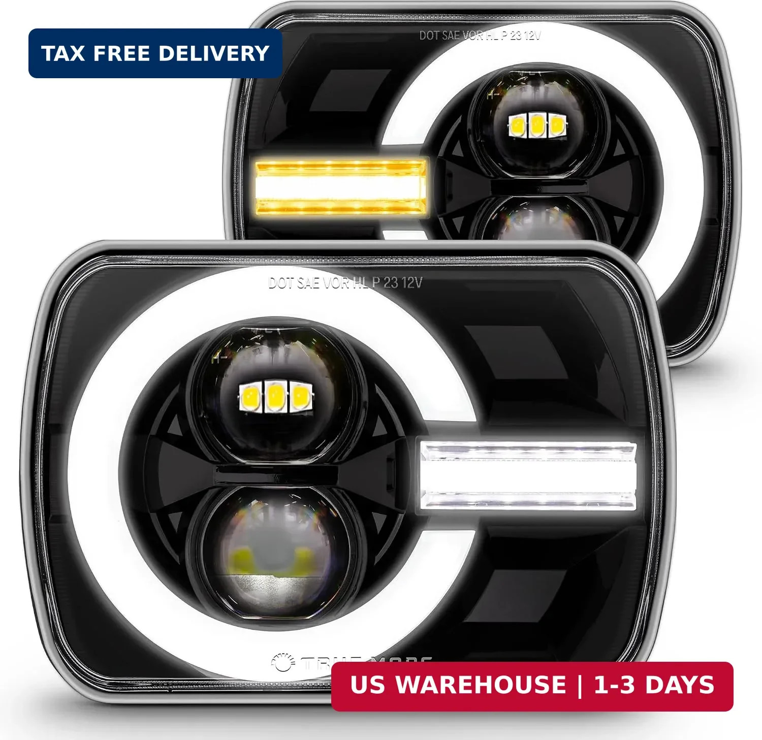 7x6 5x7 LED Headlights H6054 H4 2B1 for Vans Trucks DOT Approved | Bla