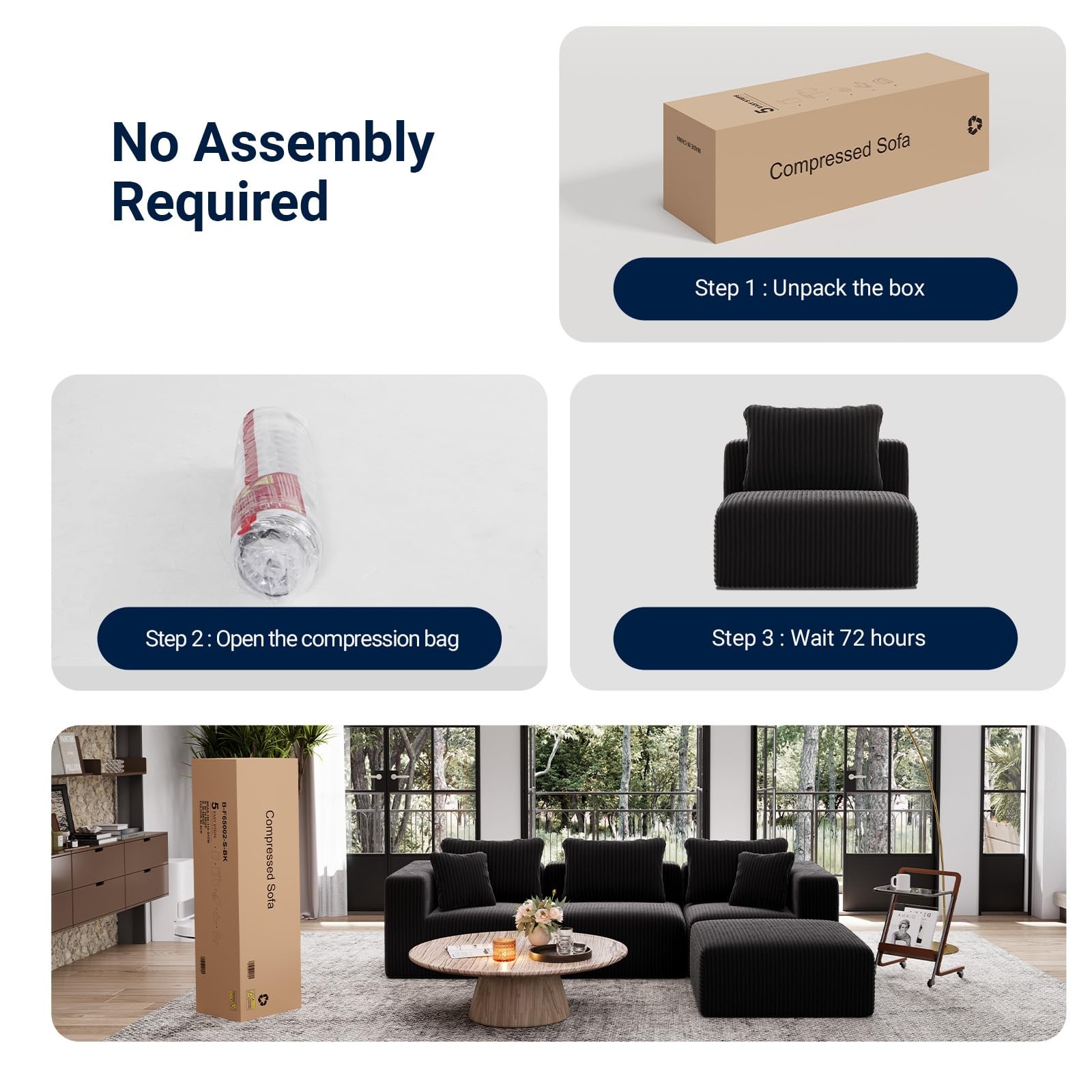 35.4” Left-Arm Facing Modular Sofa Seat, Individually Wrapped Coil Support & ...