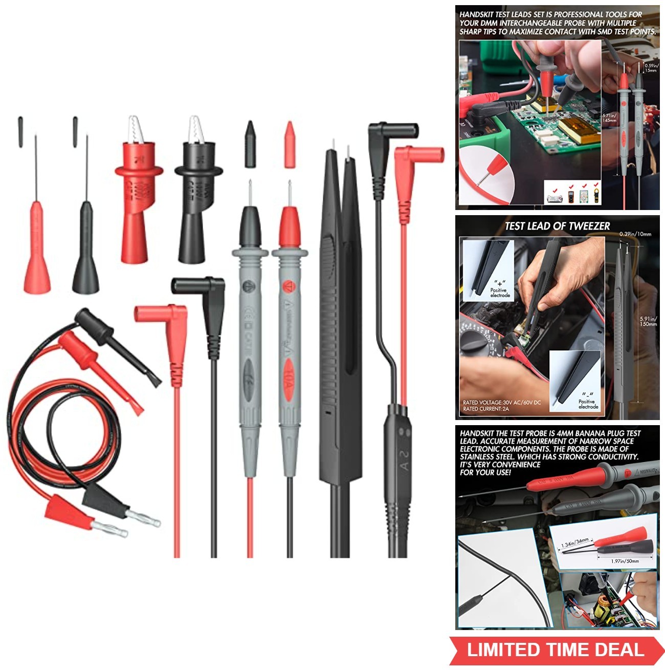 Electrical Multimeter Test Leads Set Alligator Clips Hook Probes 1000V 10A CAT