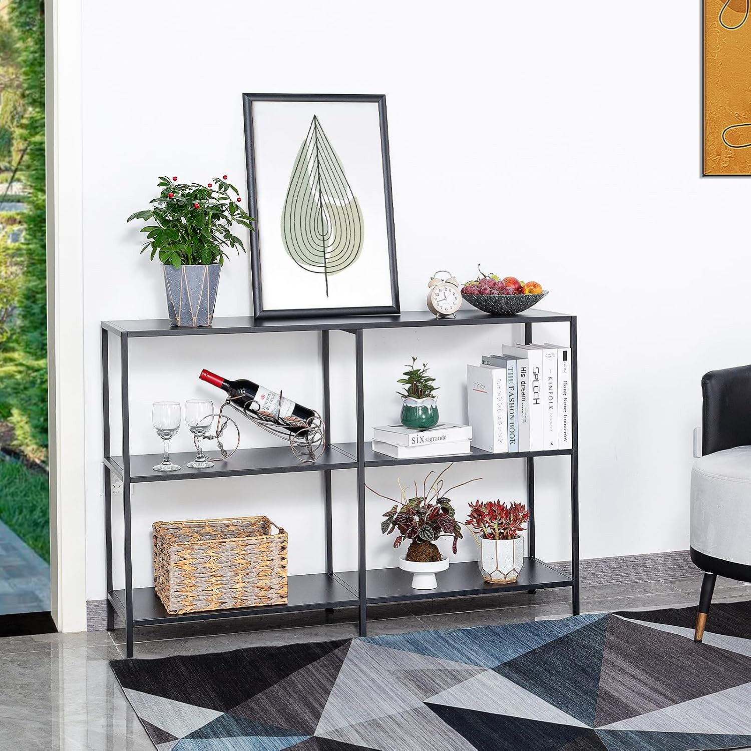 47.2 Inch Metal Console Table with 3 Tier Strage Shelves,Narrow Entryway Table,M