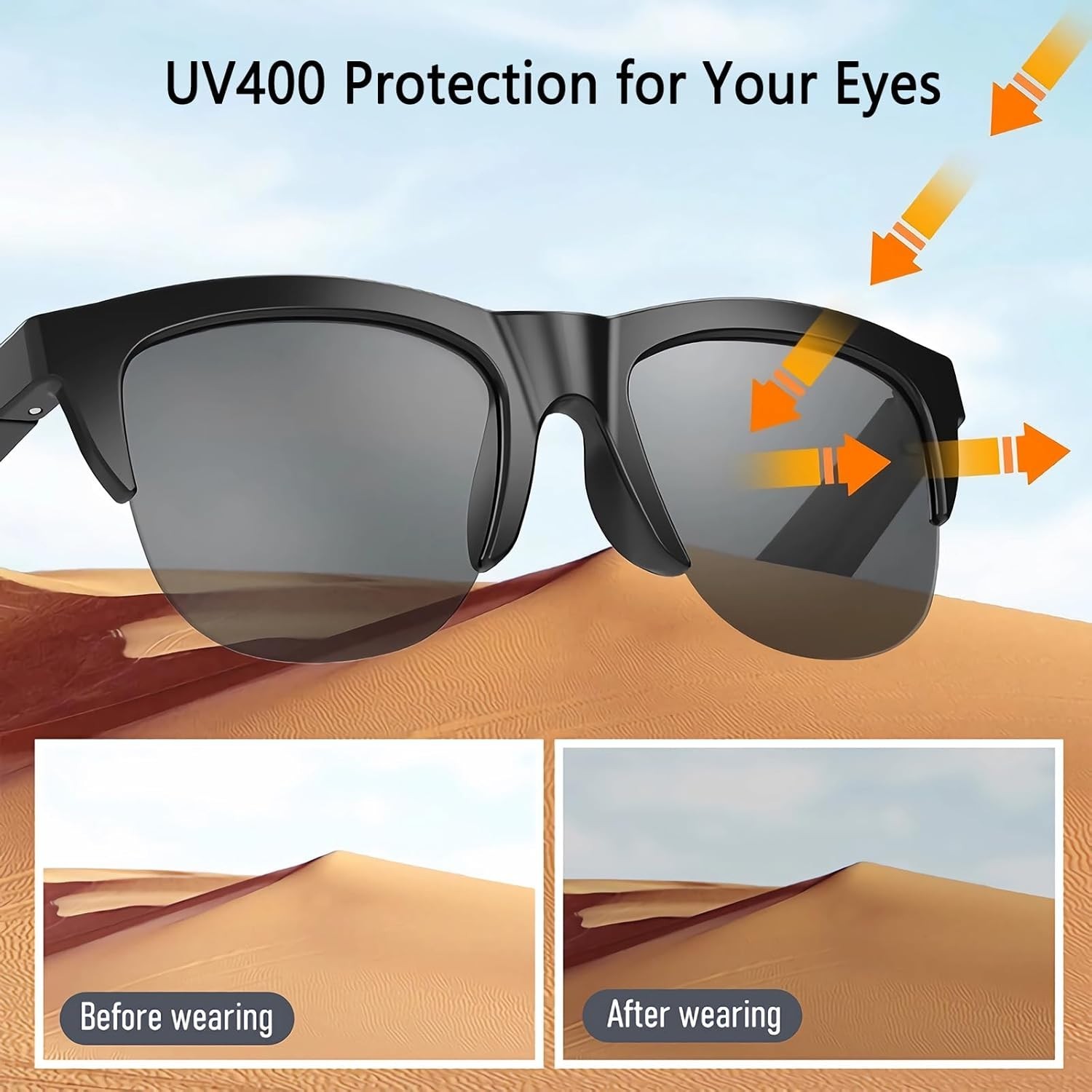 Sleek Open Ear Bluetooth Sunglasses with Touch Control - UV Protection