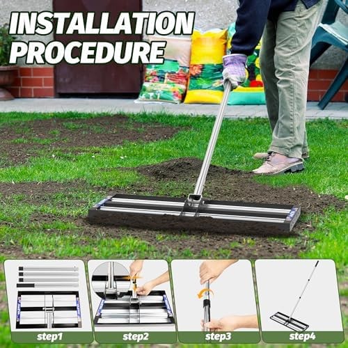 Updated Lawn Leveling Rake 30"x10", Lawn Leveler with Aluminum Rollers, Yard ...