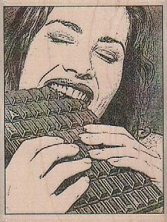 Lady Eating Chocolate Bar 2 1/2 x 3 1/2" Rubber Stamp, People Stamp, Woman Stamp
