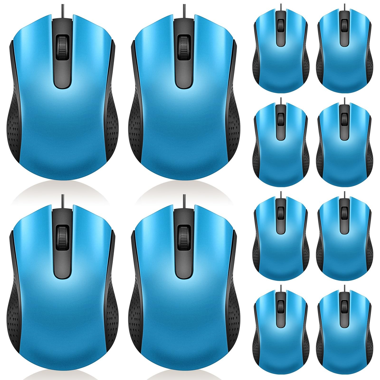 12 PCS Light Blue Wired Computer Mouse Bulk Cord USB Ergonomic Mice For PC
