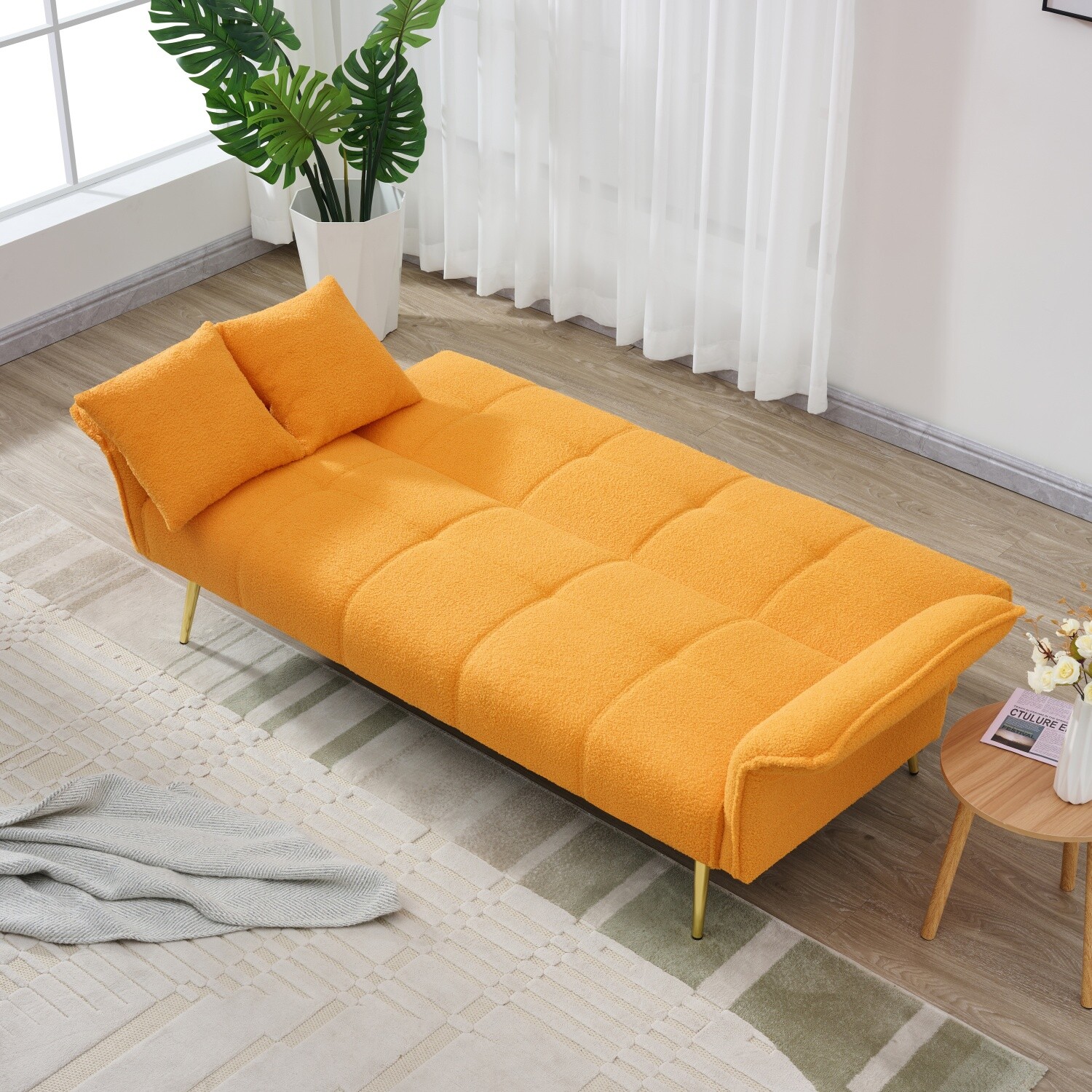 Convertible Sleeper Sofa Bed Futon Sofa Bed Folding Recliner Sofa Yellow/Orange