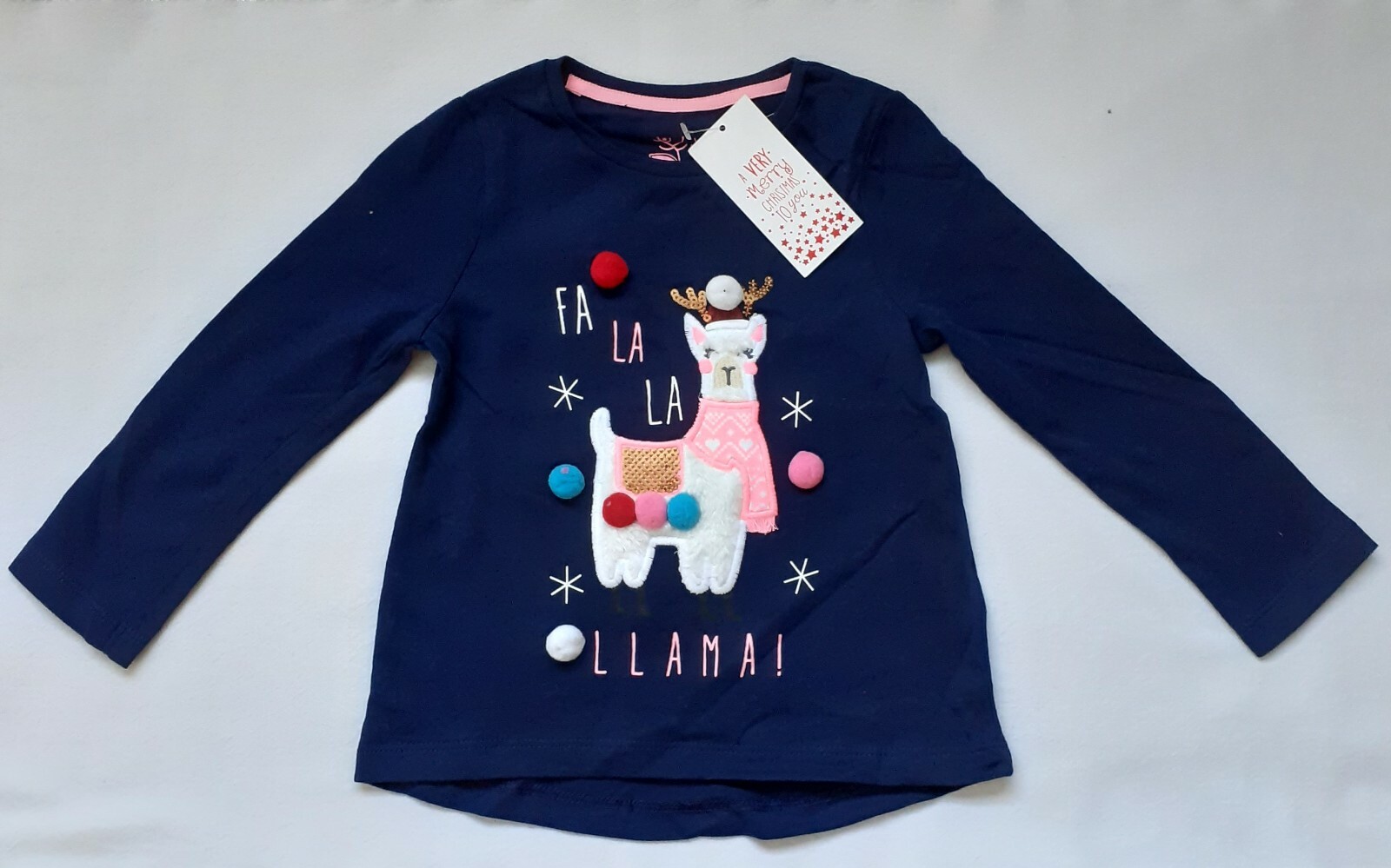 Girls Long Sleeve Top - Christmas Llama -12-18 Months - Brand New