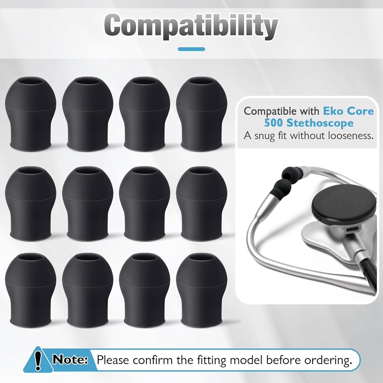 12 Pcs Digital Stethoscope Ear Tips Silicone Compatible EKO CORE 500 Echo S