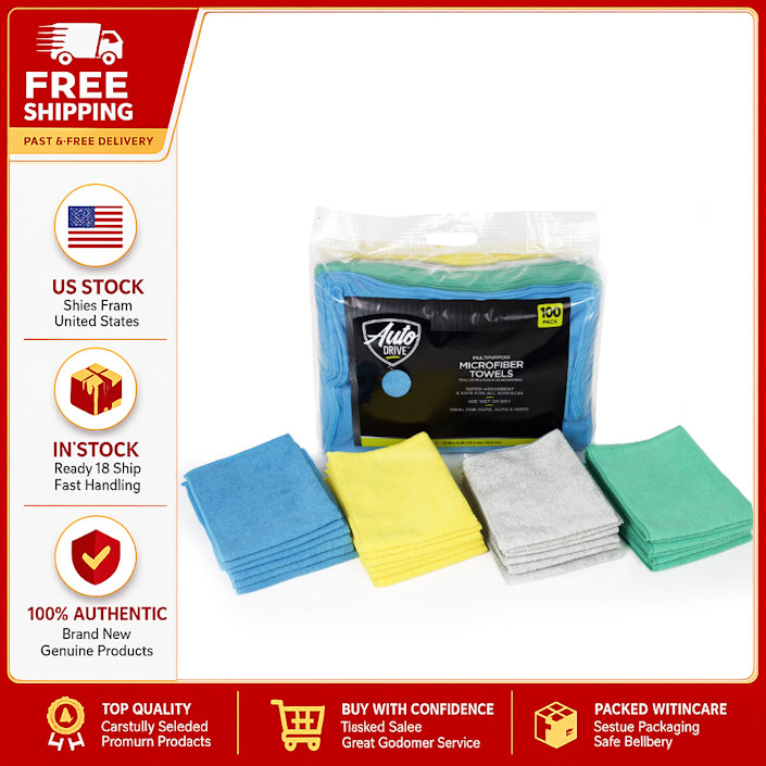 Auto Drive Multipurpose Microfiber Towels, 12" x 16", 100 Pack