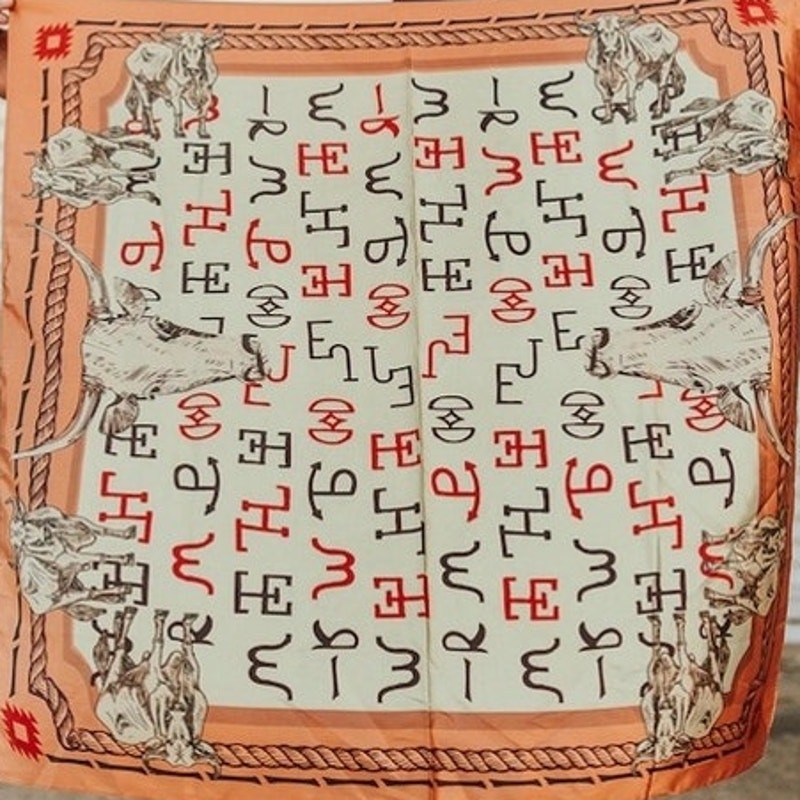 Beige Cow Skull Printed Western Southwestern Wild Rag Scarf Accent